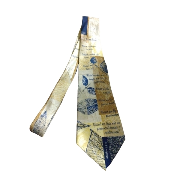 Spiritual Tie Silk Eagles Wings Beatitudes Matt. 5:3-12 Scripture & Leaf Design - Picture 1 of 7